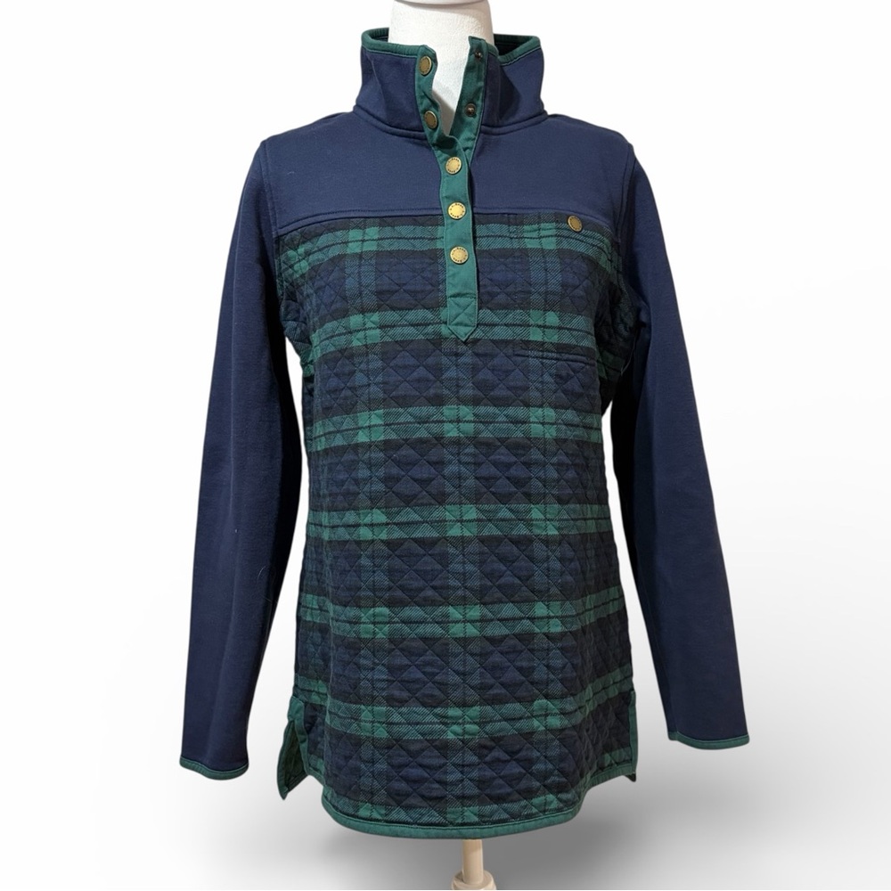 L L Bean Quilted Tunic‎ Black Watch Plaid Mock Neck Medium Gorpcore Heritage